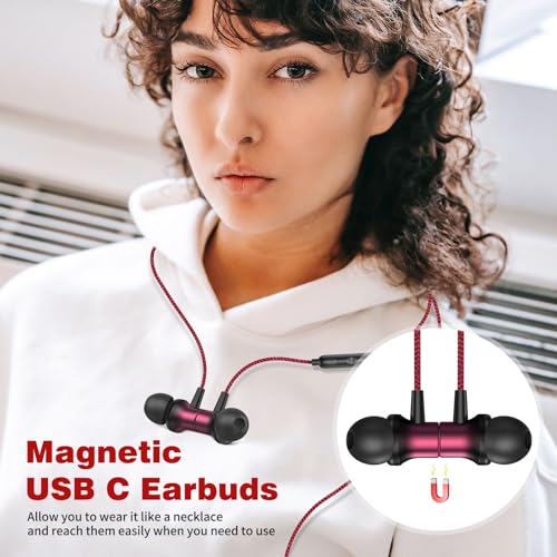 COOYA USB C Headphones Wired Earbuds for iPhone 18 Pro Max 17 16, BlackRed - color: BlackRed