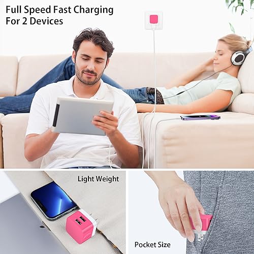 USB Wall Charger for Samsung Flip 7 Phone Fast Charging for Samsung Galaxy Z Flip7 6 5 4/Z Fold7 6 5/A17 A16 5G A56 A36 A26 S25 Ultra,USB Power Block for iPhone 16e 16 15 14 13 12 Pro Max,Pixel 10 - color: Rose Red