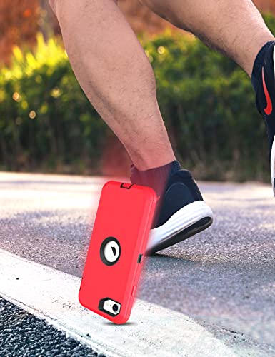 MXX Case Designed for iPhone SE Case 2020 /SE 2022 Heavy Duty Protective Case with Screen Protector [3 Layers] Rugged Rubber Protection Cover & Rotating 360 Degree Belt Clip SE 3rd/2nd Gen (Red/Black) - color: Red/Black