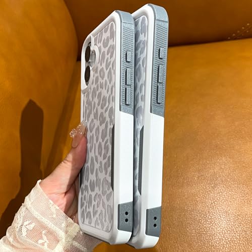 Cute White Leopard Light Gray Cheetah Case for iPhone 16 Pro Max | Heavy Duty Tough Rugged Full body Protection Shockproof Protective Phone Case for Women Girls - color: iPhone 16 Pro Max