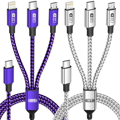 100W USB C Multi Charging Cable 3 in 1 Fast USB C Cable with E-Mark Chip - color: Gray+Purple, size: 4FT 2Pack