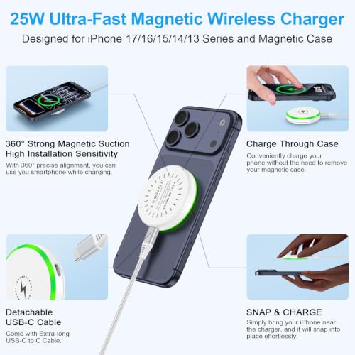 25W Wireless Charger Magnetic Phone Charger for Google Pixel 11Pro XL 10a 9 - color: white1