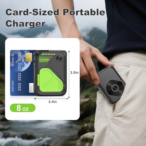 SEANCHEER P05 Portable Charger, Magnetic Power Bank, Small Wireless PowerBank, Battery Pack10000mAh Travel Essentials Fast Charging with Built in Cable, Foldable Wall Plug for iPhone,Samsung,Andriod - color: Black