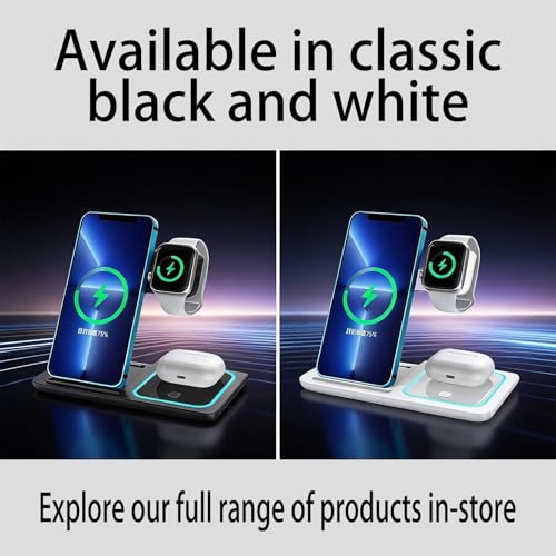3-in-1 Foldable Wireless Charger with Night Light - 15W Fast Wireless Charger for Simultaneous Charging of Phone, Watch & Earbuds, Compatible with All Qi-Certified Devices,X455 Black. - color: Multifunctional Wireless Charger X455 Black
