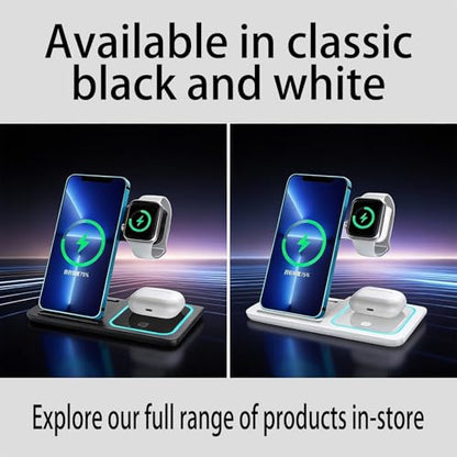 3-in-1 Foldable Wireless Charger with Night Light - 15W Fast Wireless Charger for Simultaneous Charging of Phone, Watch & Earbuds, Compatible with All Qi-Certified Devices,X455 Black. - color: Multifunctional Wireless Charger X455 Black