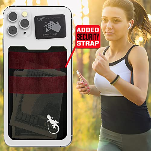 Double Pocket Gecko Phone Wallet - Smartphone Adhesive Card Holder - Cell Phone Pouch - Mobile Stick on Spandex Pocket by Gecko - Carry Credit Cards and Cash – (BLACK-WHITE) - color: BLACK-WHITE