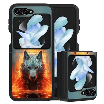 for Samsung Galaxy Z Flip 5 Case, Heavy Duty Dual Layer Hybrid Military Grade Shockproof Drop Folding Protective Cover for Samsung Galaxy Z Flip 5 5G 2023, Fire Wolf - color: Fire Wolf