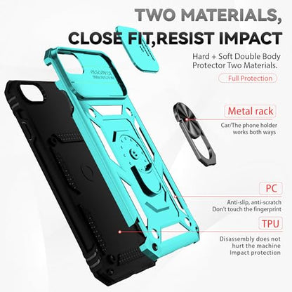 SunStory Compatible with iPhone SE 2022/2020/3rd/2rd / 6/7/8 Case with HD Screen Protector & Slide Camera Cover & Kickstand, [Military-Grade] Phone Case for iPhone SE 2020/2022/6/7/8 (Teal) - color: Teal