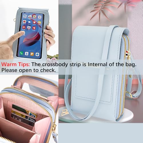 Anti-Theft Leather Bag,Small Crossbody Cell Phone Purse Wallet for Women,RFID Block Phone Purse Crossbody with Shoulder Strap - color: Baby Blue
