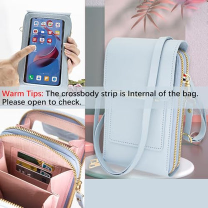 Anti-Theft Leather Bag,Small Crossbody Cell Phone Purse Wallet for Women,RFID Block Phone Purse Crossbody with Shoulder Strap - color: Baby Blue