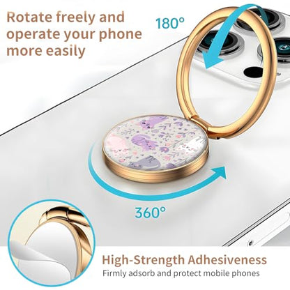 Cell Phone Ring Holder, Cute Metal Phone Grip Stand Finger Ring Kickstand, Flexible 360°Rotation Phone Tablet Case Accessories Compatible with Most Phones Cute Purple Cats - color: Cute Purple Cats