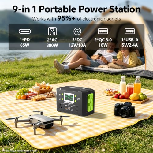 GENSROCK Portable Power Station,300W Pure Sine Wave Solar Generator - color: Gray Green