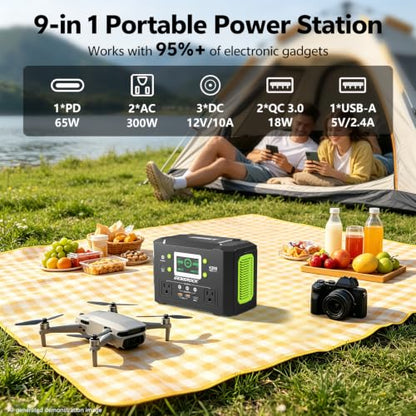GENSROCK Portable Power Station,300W Pure Sine Wave Solar Generator - color: Gray Green