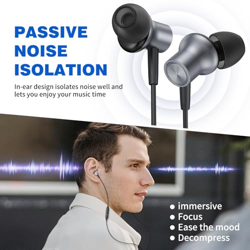 ASKUBSKU Wired Earbuds 3.5mm Headphones for Chromebook Laptop PC, Grey - color: Grey