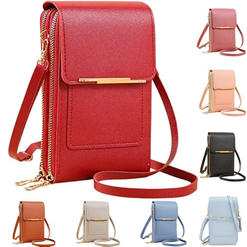 Anti-Theft Leather Bag,Small Crossbody Cell Phone Purse Wallet for Women,RFID Block Phone Purse Crossbody with Shoulder Strap - color: Dark Red