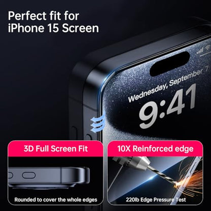 X-it 2-Pack Privacy Screen Protector for iPhone 15(6.1"), 9H+ Tempered Glass, Auto-Dust Removal, Military Grade Protection, Bubble-Free, Full Coverage, Case Friendly