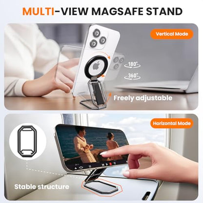 4-in-1 Phone Grip Stand for MagSafe,Loop Strap,Dual-Fold,360°Rotate,Black - color: Black