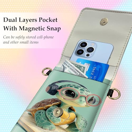 Small Crossbody Bags for Women Touchscreen Cell Phone Bag Cross Body Purses with adjustable Strap,Gifts For Teenage Girls-Cute Turtle on Book