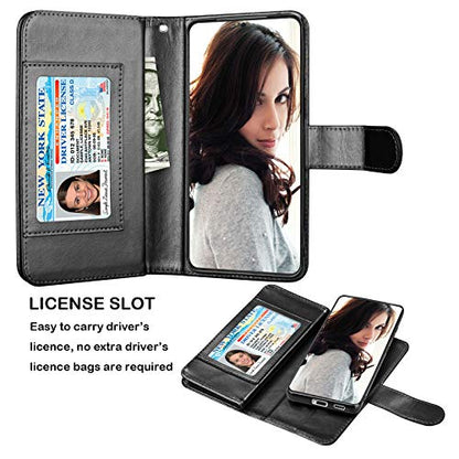 Njjex Wallet Case for Galaxy S21 5G - 9 Card Slots, PU Leather, Detachable Kickstand, Magnetic Cover & Lanyard - Black - color: Black
