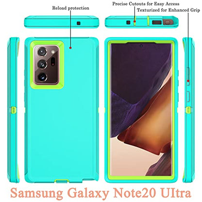 YmhxcY Note 20 Ultra Case with Self Healing Flexible TPU Film[2 Pack] and Camera Lens Screen Protective Film[2 Pack], Heavy Protection Cover for Galaxy Note 20 Ultra-Aqua Blue and Lime Green - color: SF-Aqua Blue/Lime Green