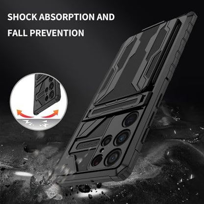 for Samsung Galaxy S22 Ultra Wallet Case with Card Holder, Black | Detachable Card Holder, Built-in Kickstand, with Screen Protectors - Soft 2 Pack, Military Grade, Full Body Shockproof - size: for Galaxy S22 Ultra - 6.8''