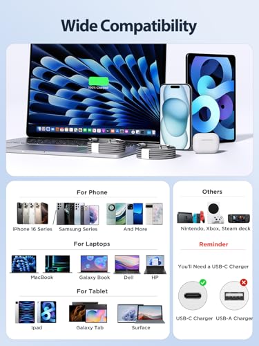 Aioneus USB C to USB C Cable 【6FT 2Pack】 100W USBC to USBC Fast Charging - color: Silver-Gray