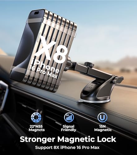 New 2025 Vacuum Magnetic Phone Suction Holder, 15W Wireless Charger for MagSafe Car Mount & Dashboard Windshield Vent Holder, All-Weather Suction for Uber, iPhone 16/15/14 Pro Max Plus