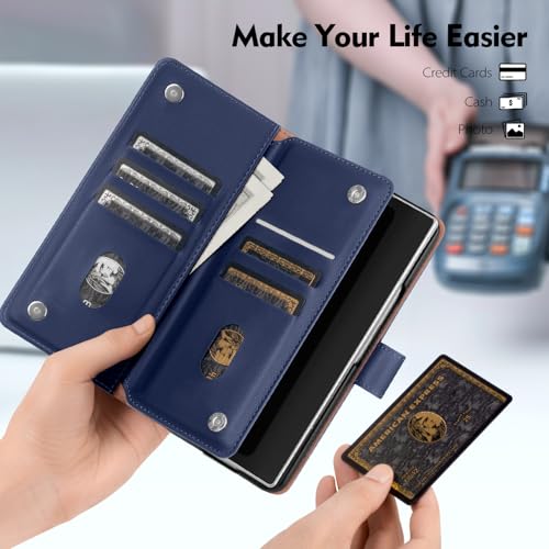 Shieldtop Compatible with Samsung Galaxy Z Fold 3 Wallet Case with Card Holder,Women Man RFID Blocking PU Leather Flip Shockproof Protective Cover Credit Card Holder Slots Kickstand,Dark Blue - color: Dark Blue, size: Samsung Galaxy Z Fold 3