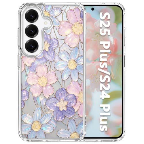 for Samsung Galaxy S24+/S25+ Magnetic Case【Compatible with MagSafe】 Aesthetic Oil Painting Stained Glass Flower Design, Slim Fit Hard PC Back Shockproof Clear Phone Cover, Colorful Flower - color: Colorful Flower, size: Galaxy S25+/S24+