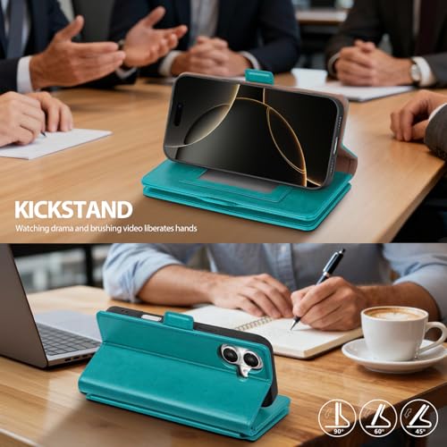 Compatible with iPhone 17 Case Wallet with Card Holder [7 Card Slot] Women Men,RFID Blocking Luxury PU Leather Phone Case Flip Folio Protector Cover Credit Card Slot Kickstand,Blue Green - color: Blue Green, size: iPhone 17