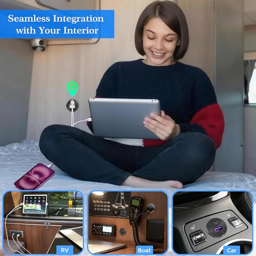 RV USB Outlet 12V/24V, All-Aluminum Type C & USB A Charger, PD3.0 QC3.0 Fast Charging Recessed USB Port Wall Mount for Camper, Trailer, Van, Car, Boat, Golf Cart (2 Pack)