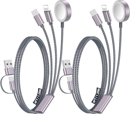 2Pack Travel Essentials for Apple Watch Charger,3-in-2 Multi Charging Cable - color: Gray, size: 2Pack-4FT