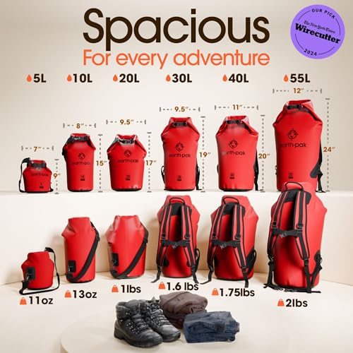 Earth Pak Waterproof Dry Bag - Roll Top Waterproof Backpack Sack Keeps Gear Dry for Kayak with Waterproof Phone Case - color: Red, size: 5L