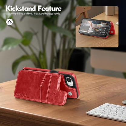 SkyEagle Compatible with MagSafe iPhone 17e / 16e Case Wallet,Red | Magnetic Clasp,RFID Blocking,PU Leather,Flip Folio Shockproof Phone Cover,with Credit Card Slots & Kickstand for Men & Women - color: Red