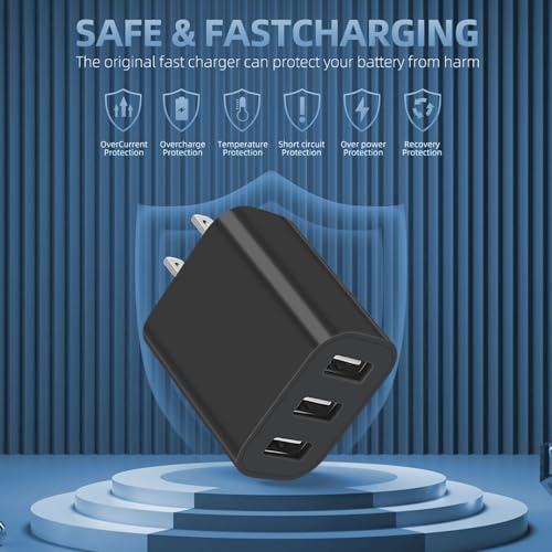 3 USB A Ports Charger Block,YTFCYIKBG Cell Phone wall Chargers,USB Cube - color: black