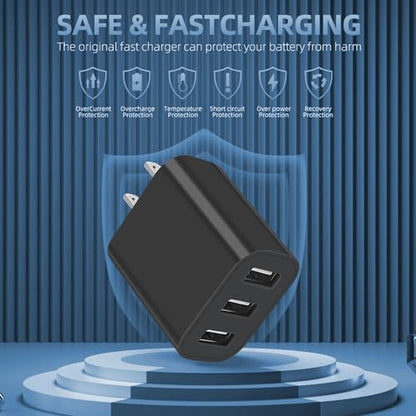 3 USB A Ports Charger Block,YTFCYIKBG Cell Phone wall Chargers,USB Cube - color: black