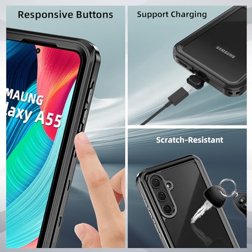 for Samsung Galaxy A55 5G Waterproof Case with Built-in Screen Protector-Rugged Full Body Dustproof Shockproof Drop with Cell Phone Ring Holder for Samsung A55 5G Phone Case Red