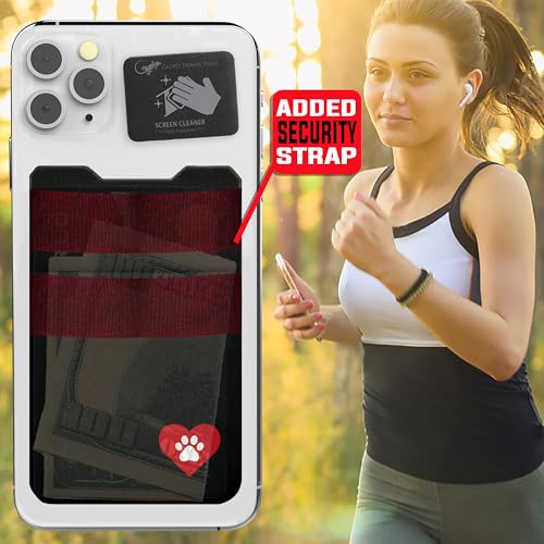 Gecko Travel Tech Double Pocket - Adhesive Card Holder - Cell Phone Pouch - Stick on Spandex Pocket - Carry Credit Cards and Cash - DOG HEART - color: DOG HEART