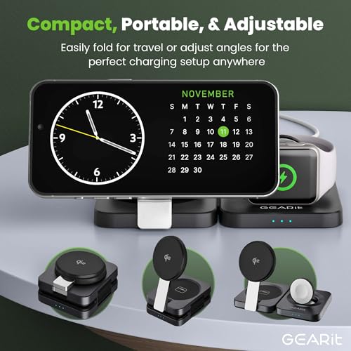GEARit 3-in-1 Wireless Charging Station - Qi2 MagSafe Charger Stand for Phone, Watch and Earbuds - Works with iPhone 15, 16, 16 Pro, Pro Max, Apple Watch, Airpods, Samsung Galaxy and Multiple Devices