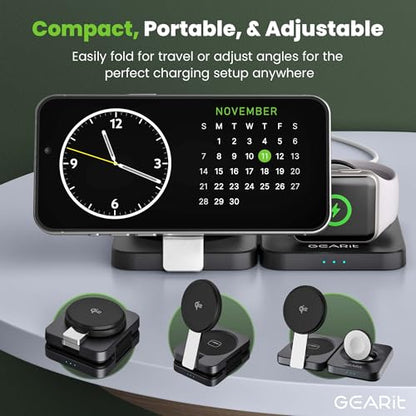 GEARit 3-in-1 Wireless Charging Station - Qi2 MagSafe Charger Stand for Phone, Watch and Earbuds - Works with iPhone 15, 16, 16 Pro, Pro Max, Apple Watch, Airpods, Samsung Galaxy and Multiple Devices