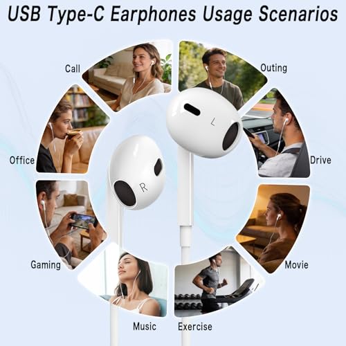 USB C Headphones Wired for iPhone 17 16 15 Pixel Galaxy