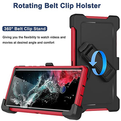 for Samsung Galaxy S22 Ultra Case with Belt Clip Holster, 2X Screen Protector, Military Grade Protection Heavy Duty Full Body Shockproof Rugged Protective Cover for Samsung S22 Ultra 5G Red - color: Red