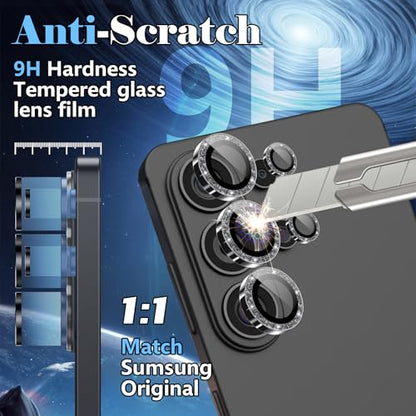 Camera Lens Protector for Samsung Galaxy S26 Ultra, AR Glass Metal Ring - color: Glitter Black