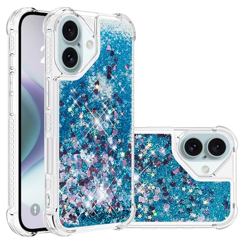 for iPhone 17 Case Glitter Cute Liquid Love Blue YB | Phone Case for Girls Women,Bling Sparkly,Floating Quicksand,Soft TPU Clear,Shockproof Protective,Bumper Durable - color: Love, size: iPhone 17
