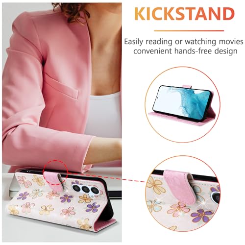 UEEBAI Wallet Case for Samsung Galaxy S23 5G, PU Leather Phone Case Kickstand RFID Blocking Flip Case with Card Slots Wrist Strap Relief Engraved Pattern Magnetic Closure Folio Case - White Daisy - color: White Daisy, size: Samsung Galaxy S23 5G