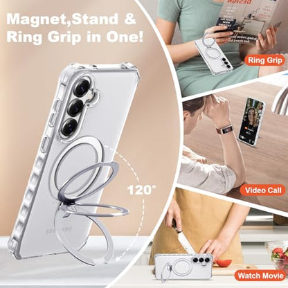 Compatible with Samsung Galaxy S26 Case 6.3'' Cute Wavy Frame with Magnetic Stand [Compatible with Mag-Safe] Military-Grade Translucent Phone Case for S26, Translucent - color: Translucent, size: Samsung Galaxy S26