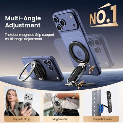 Foldable Double Sided Magnetic Phone Grip Kickstand for Magsafe - color: Black