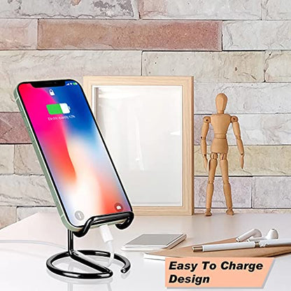 RXU Cell Phone Stand for Desk,Cute Metal Black Cell Phone Stand Holder Desk Accessories,Compatible with All Mobile Phones,iPhone,Switch,iPad