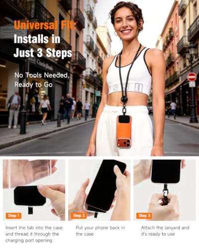 Untvie 2026 New 3-in-1 Phone Lanyard, Adjustable Neck Wrist Strap & Phone Crossbody Strap with 2 Extension Ropes Black Pads, Anti-Theft Universal Cell Phone Holder Tether for iPhone Android (Orange) - color: Orange