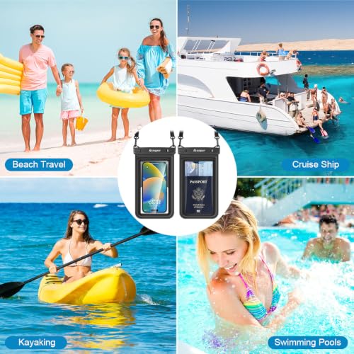 Rynapac Waterproof Phone Pouch Floating [Up to 8.5''], 2 Pack IPX8 Dry Bag | Touchscreen & Underwater Photography, Adjustable Lanyard, for iPhone 17 16 15 14 Pro Max, Gglaxy S25, Beach Cruise Essentials - color: Black + Black, size: Regular Size [8.5inch]